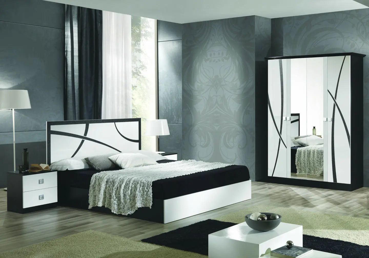 Chambre à coucher compléte panarea avec armoire, lit, chevets, commode Chambre à coucher compléte panarea avec armoire, lit, chevets, commode