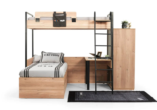 Chambre jeune modulaire chêne SMART avec bureau