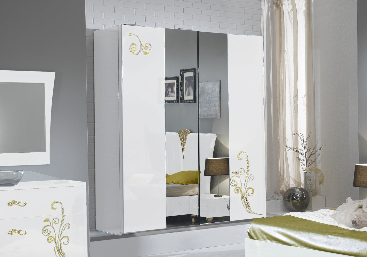 Chambre complète baroque laquée blanc doré - ROSA