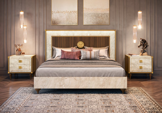 Lit double marbre noyer et or 24k - Romantica