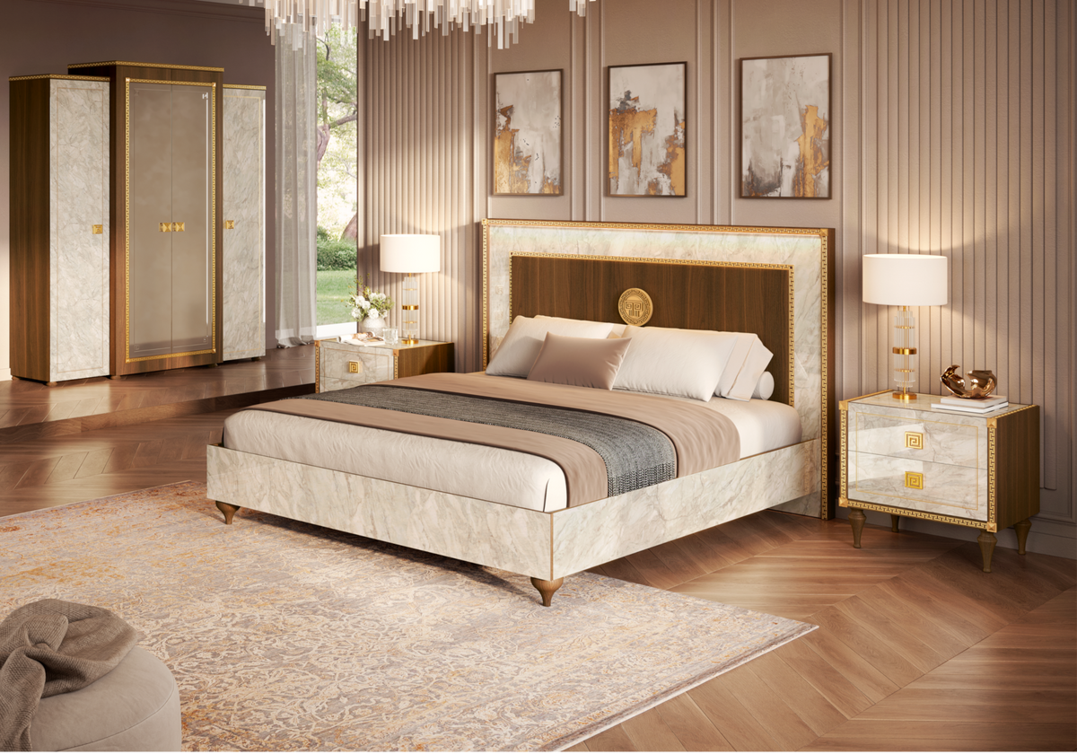 Table de chevet marbre noyer et or 24K - Romantica