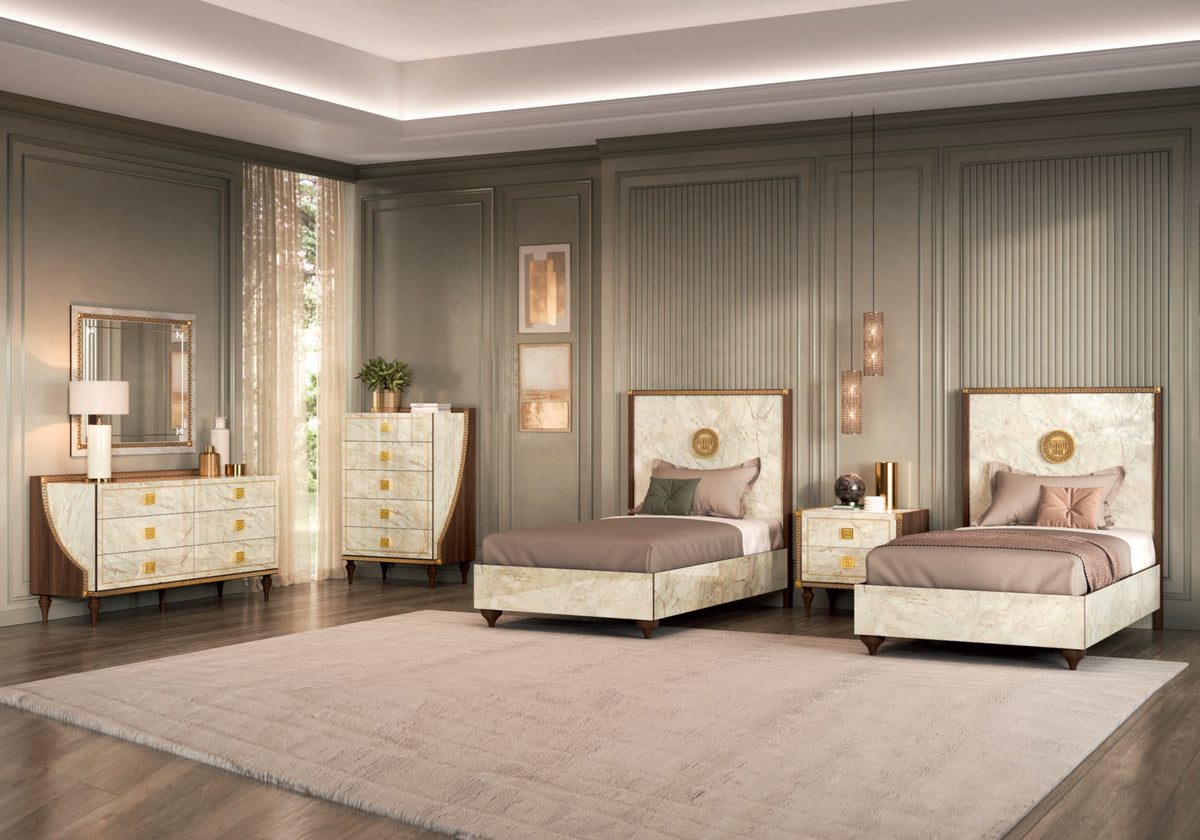 Commode 6 tiroirs marbre noyer et or 24K - Romantica