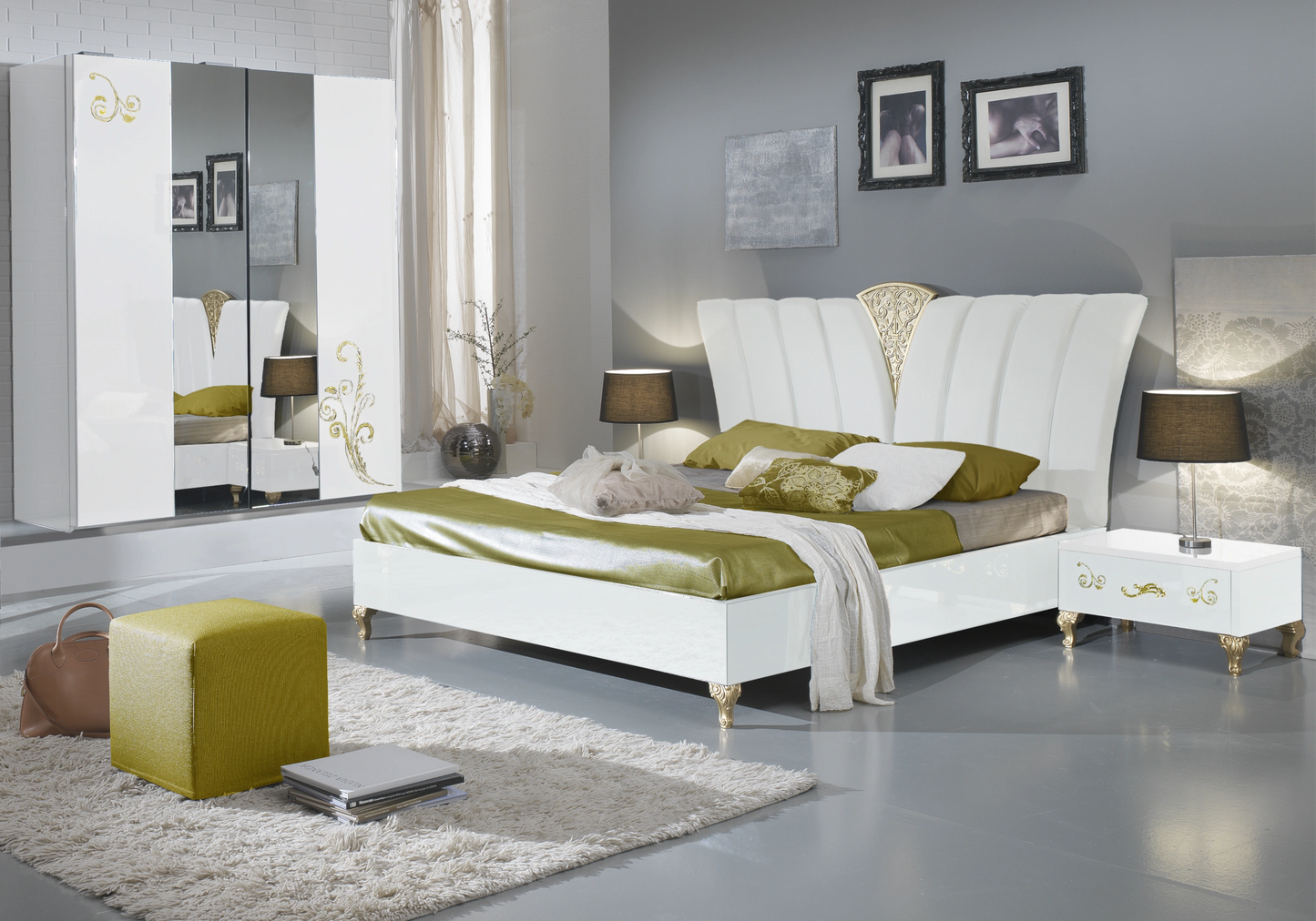 Chambre complète baroque laquée blanc doré - ROSA