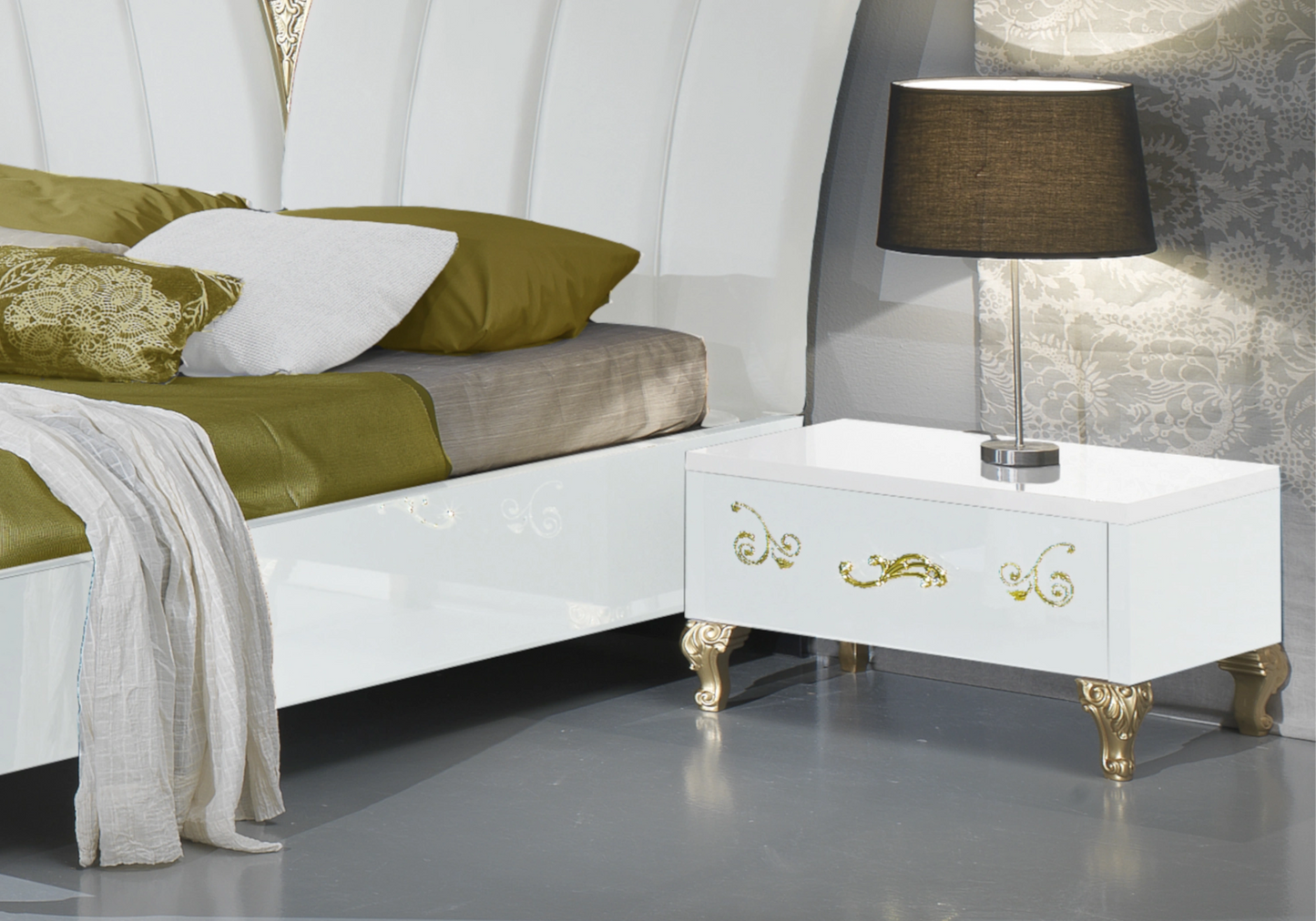 Chambre complète baroque laquée blanc doré - ROSA