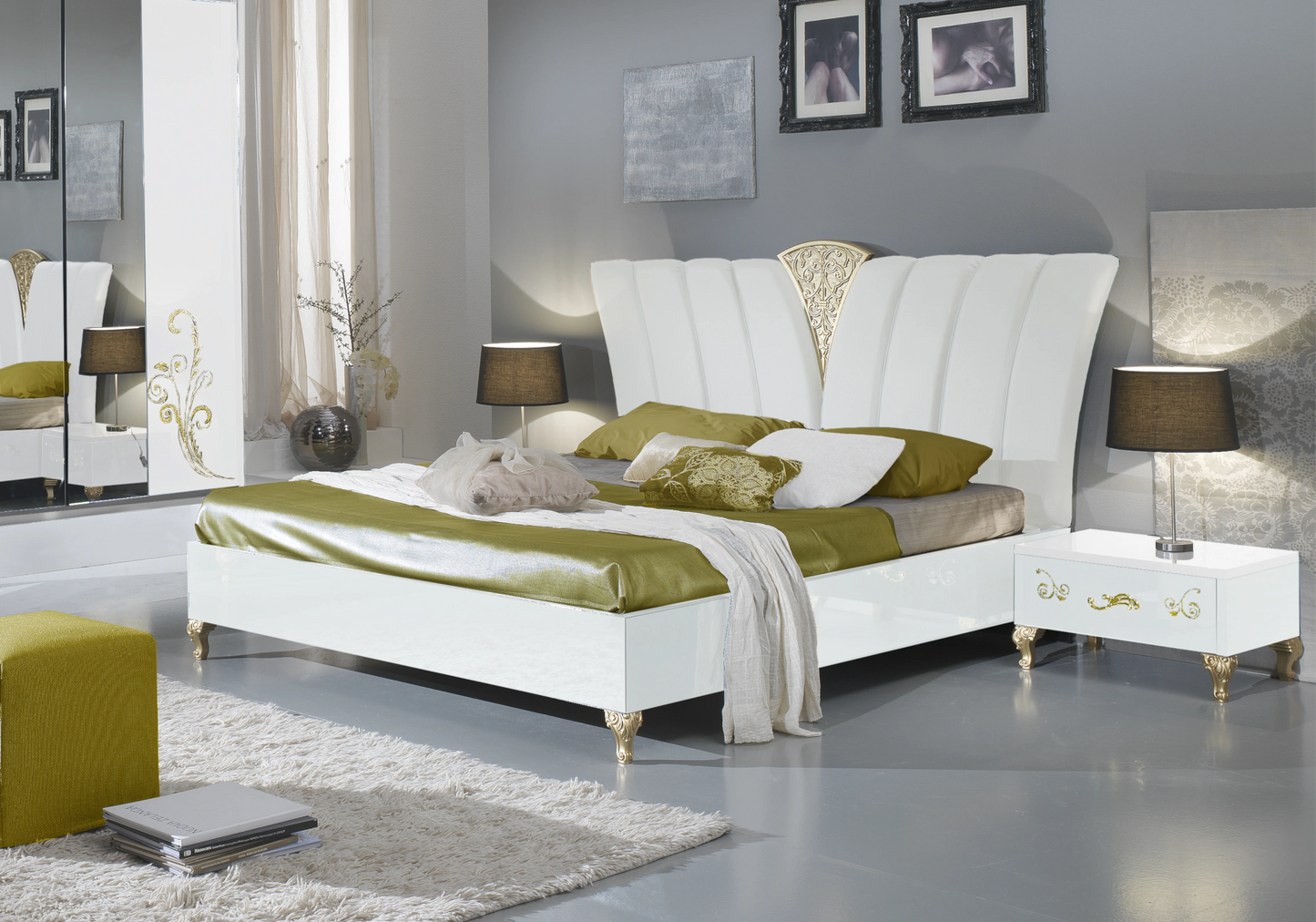 Chambre complète baroque laquée blanc doré - ROSA