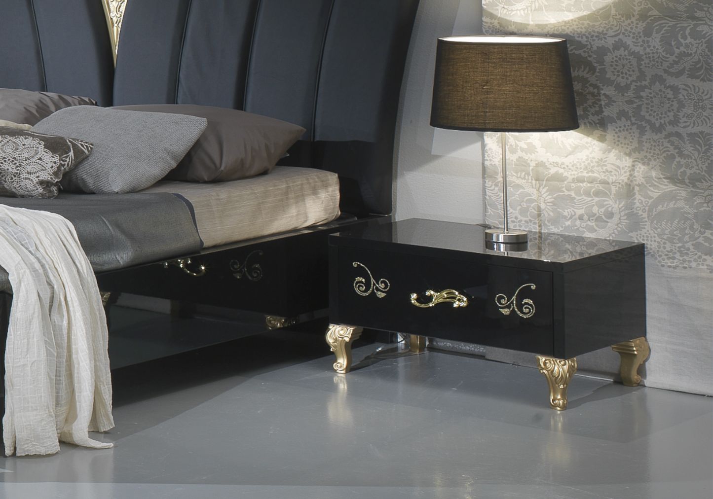 Chambre complète baroque laquée noir doré - ROSA