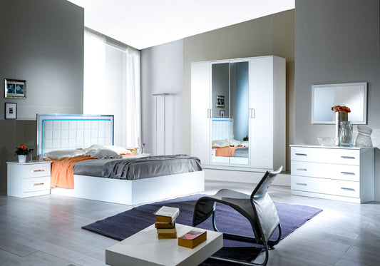 Chambre complète blanche laquée capitonnée LED - LUCIA