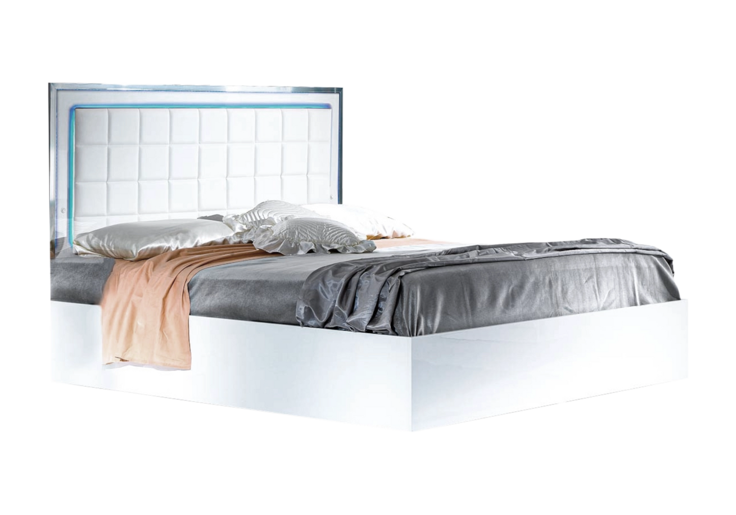 Chambre complète blanche laquée capitonnée LED - LUCIA