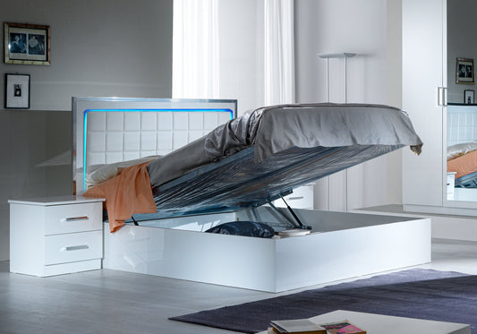 Chambre complète blanche laquée capitonnée LED - LUCIA
