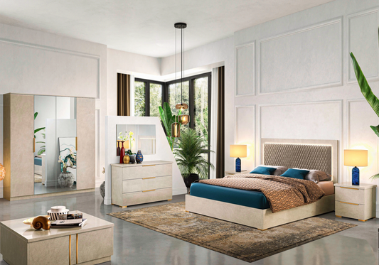 Chambre complète capitonnée marbre beige – LUNA