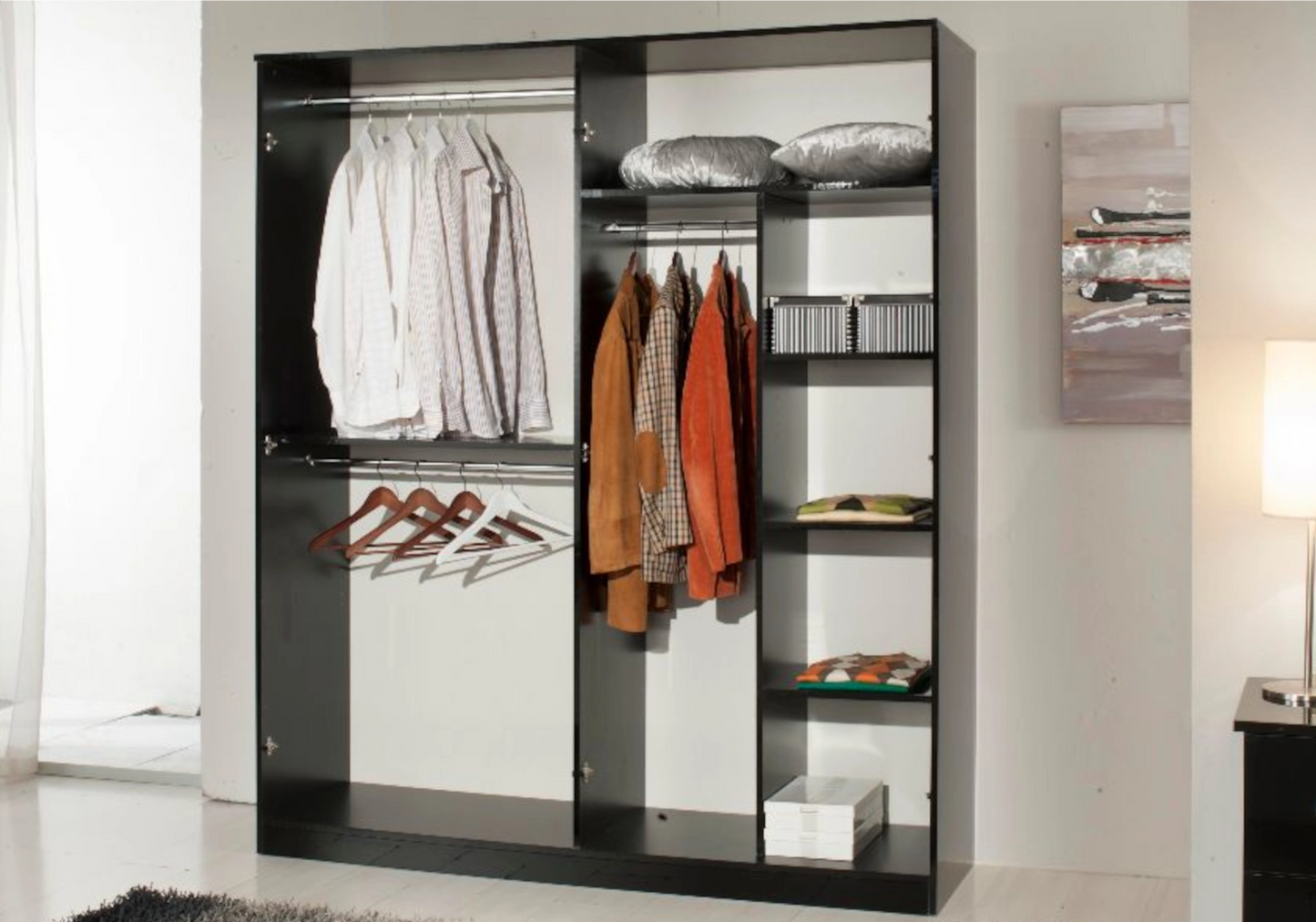 Chambre complète noire laquée capitonnée LED - LUCIA