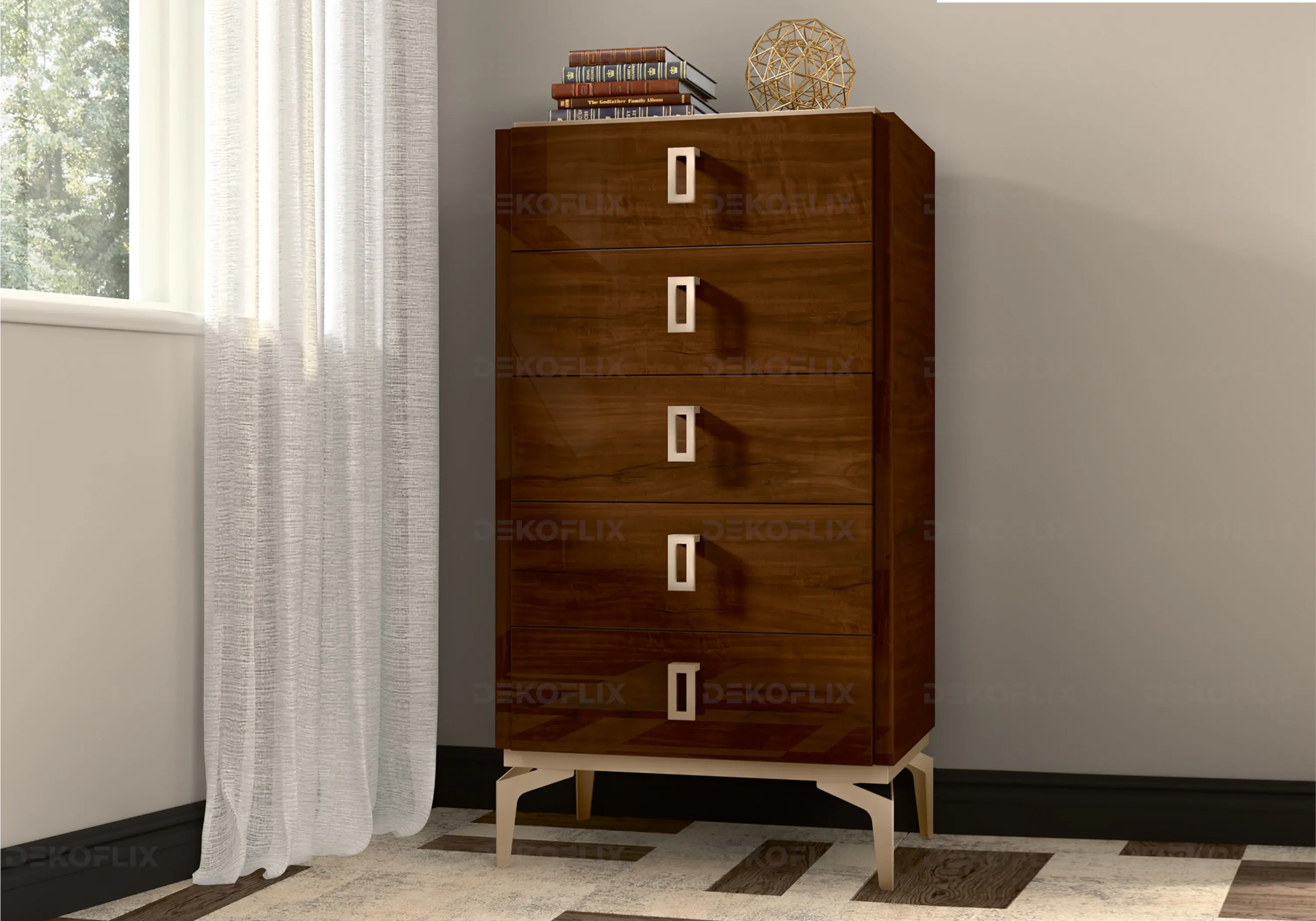 Chiffonnier Bois Noyer Raffiné – Collection Eva - Made in Italy DEKOFLIX