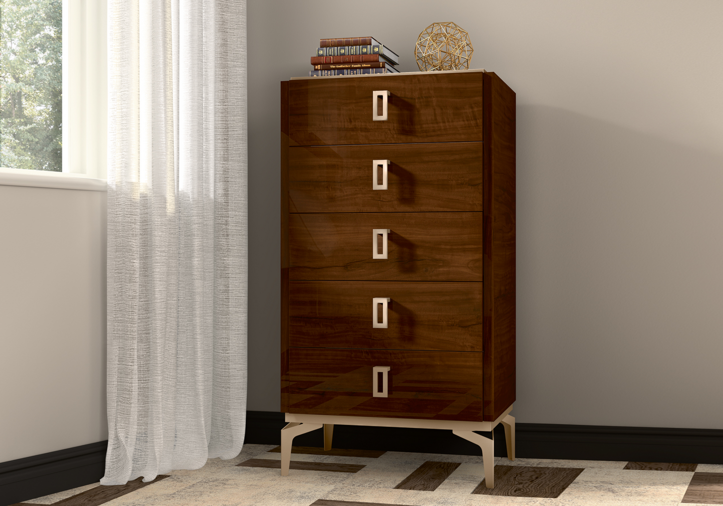 Chambre 160x200 noyer laqué semainier – Eva