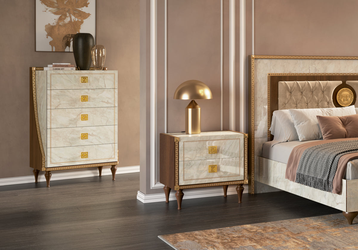 Chambre lit capitonné commode et chiffonnier - Romantica