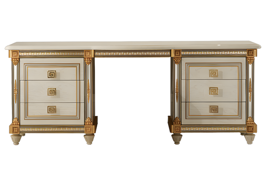 Coiffeuse de chambre blanc laqué avec ornements dorés - Liberty