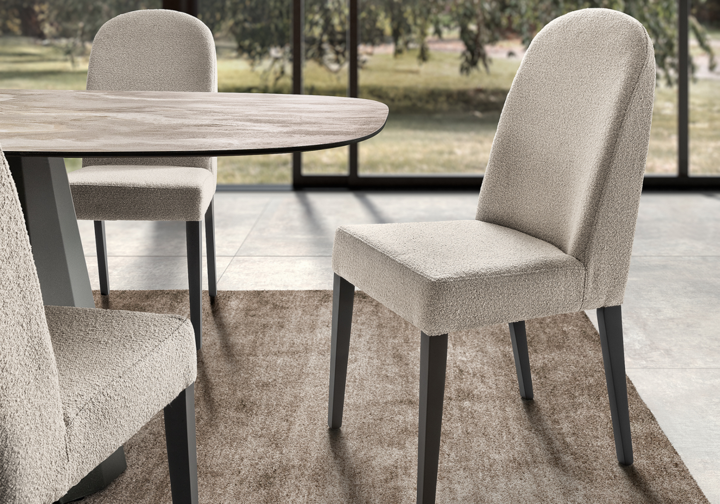 Chaise design italien en tissu bouclé – Dune