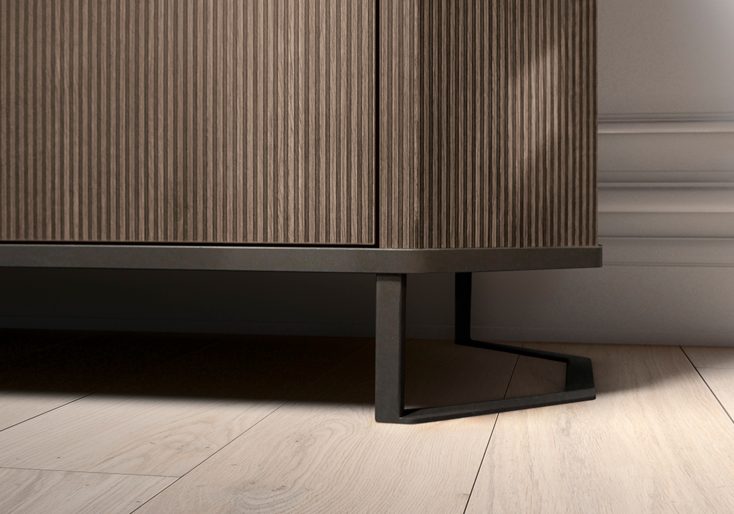 Buffet bas italien bois miel rainuré - Hexagon