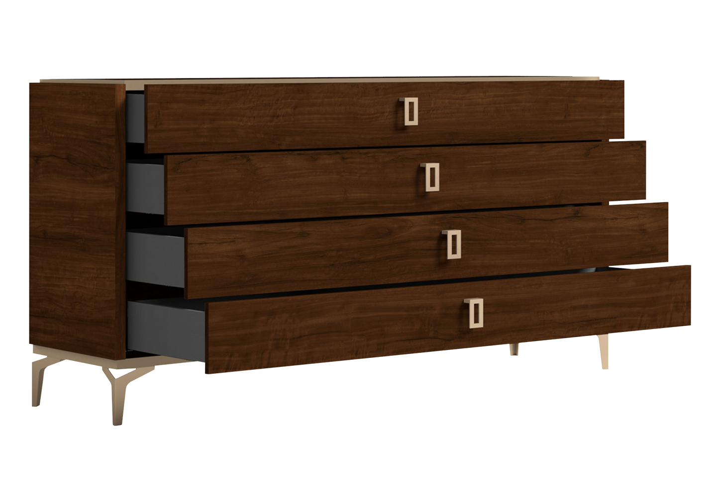 Chambre 160x200 noyer commode miroir – Eva