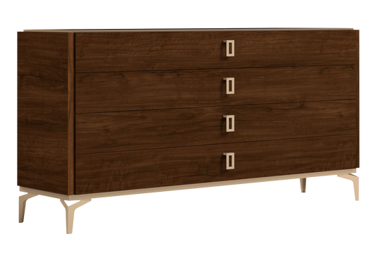 Commode noyer laqué 4 tiroirs – Eva