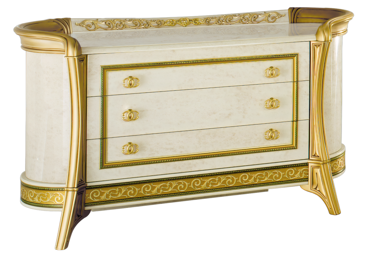 Commode 3 tiroirs effet marbre ivoire et or - Melodia