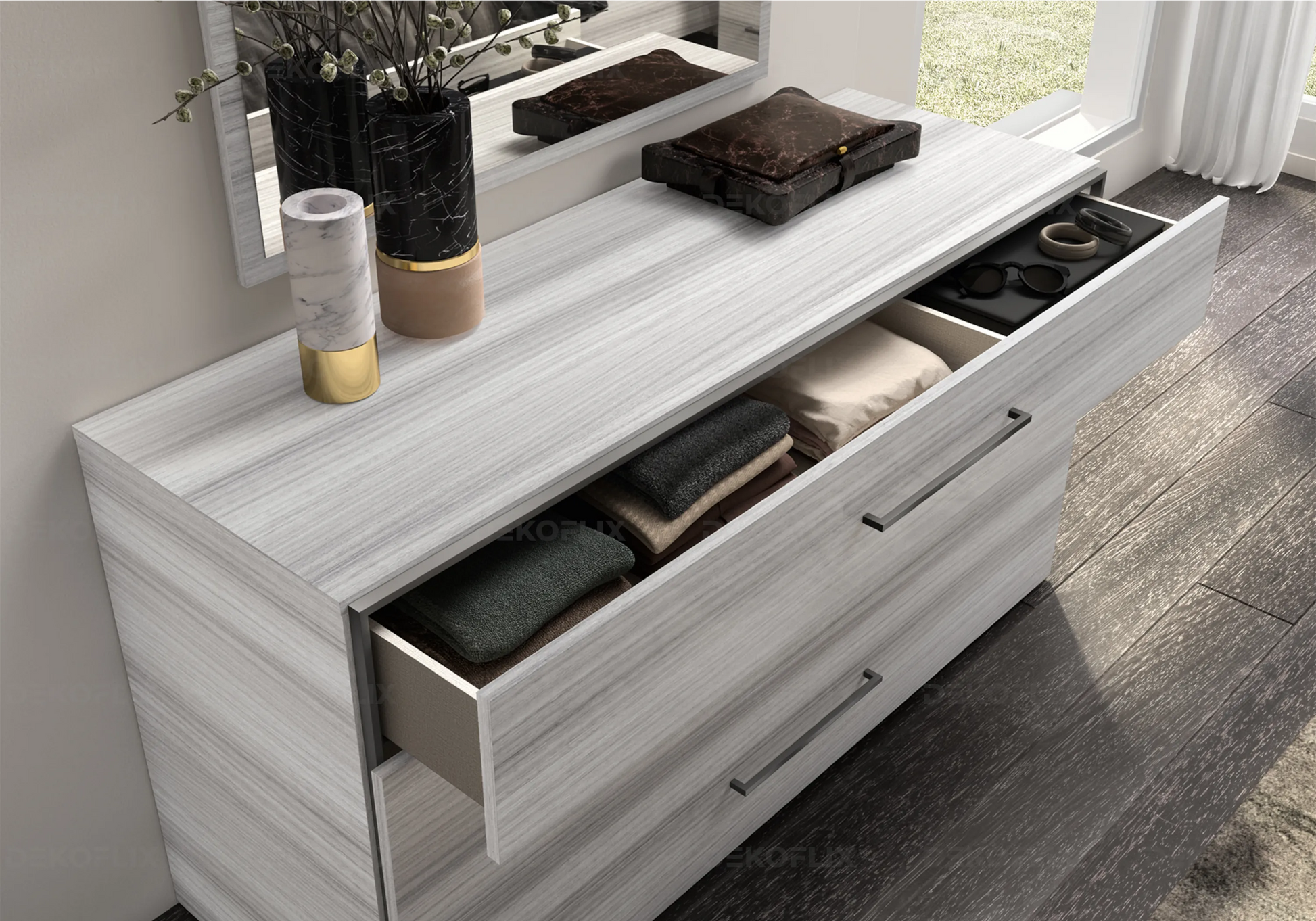 Commode Gris Argent – Élégance Fonctionnelle Collection Mia - DEKOFLIX