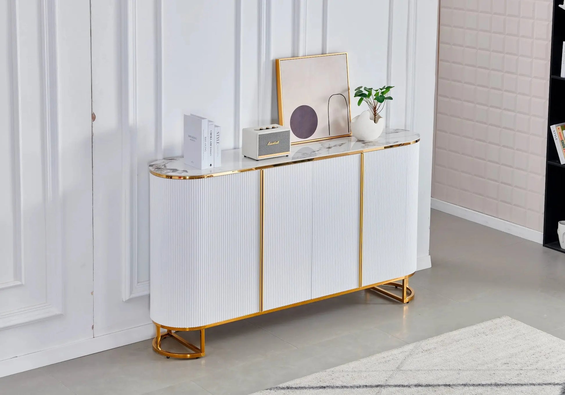 Console dorée marbre beige MATA - Luxe et Élégance