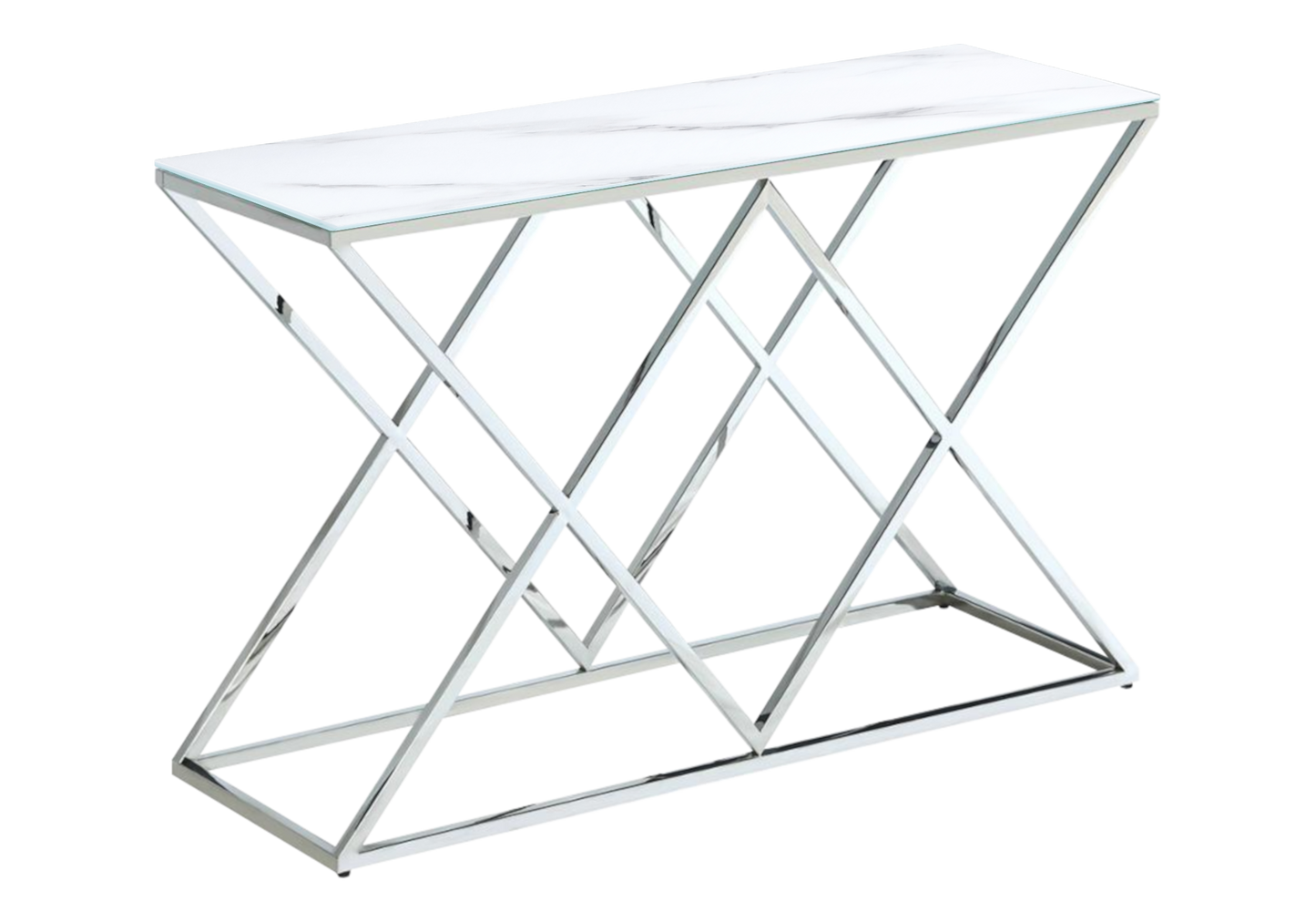 Console d'entrée effet marbre blanc et pied argent - Erly
