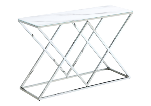 Console d'entrée effet marbre blanc et pied argent - Erly