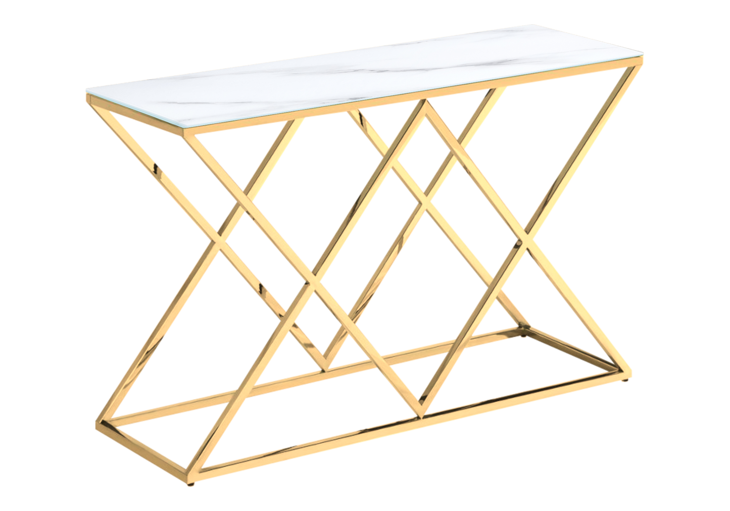 Console d'entrée effet marbre blanc et pied doré - Erly