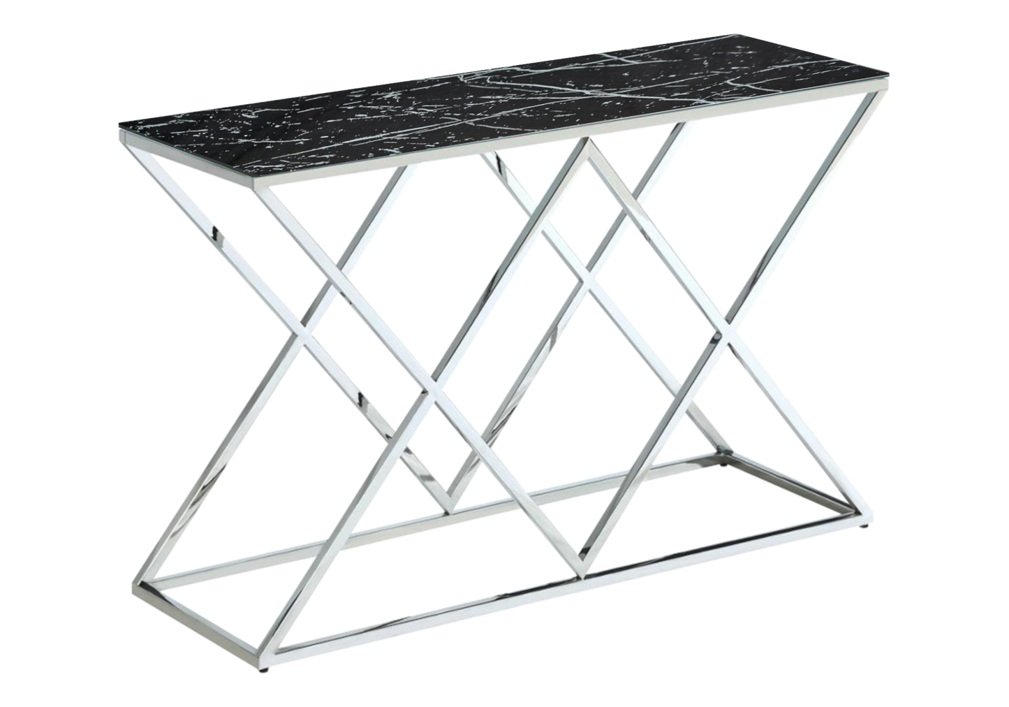 Console d'entrée effet marbre noir et pied argent - Erly