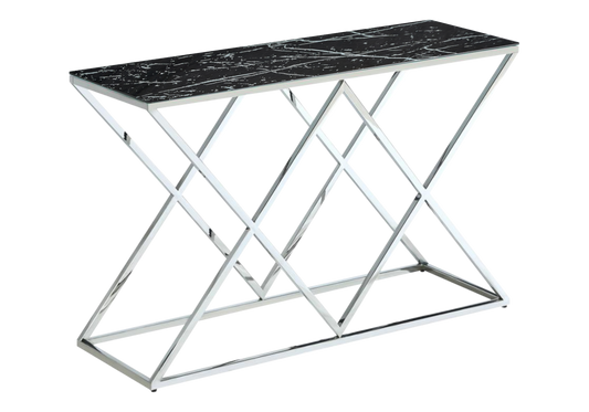 Console d'entrée effet marbre noir et pied argent - Erly