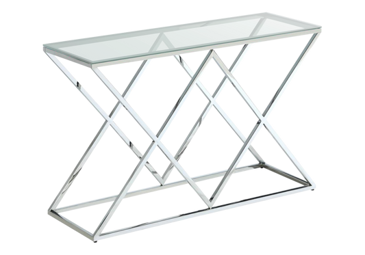 Console d'entrée en verre transparent et pied argent - Erly