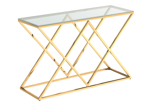 Console d'entrée en verre transparent et pied doré - Erly