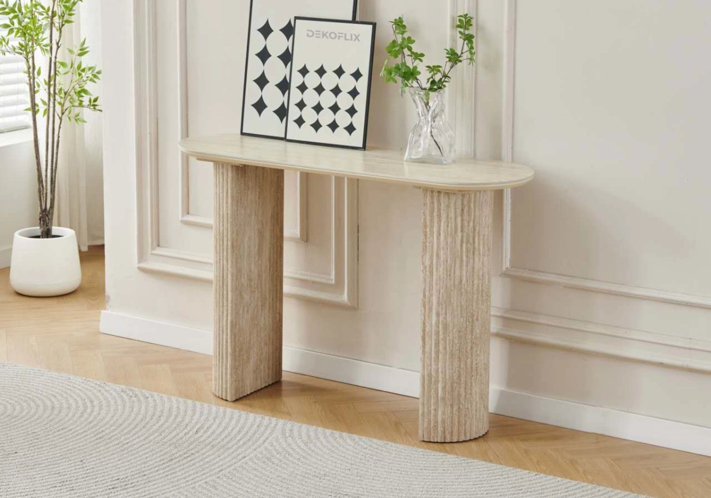 Console ovale travertin pieds cannelés - TERRA