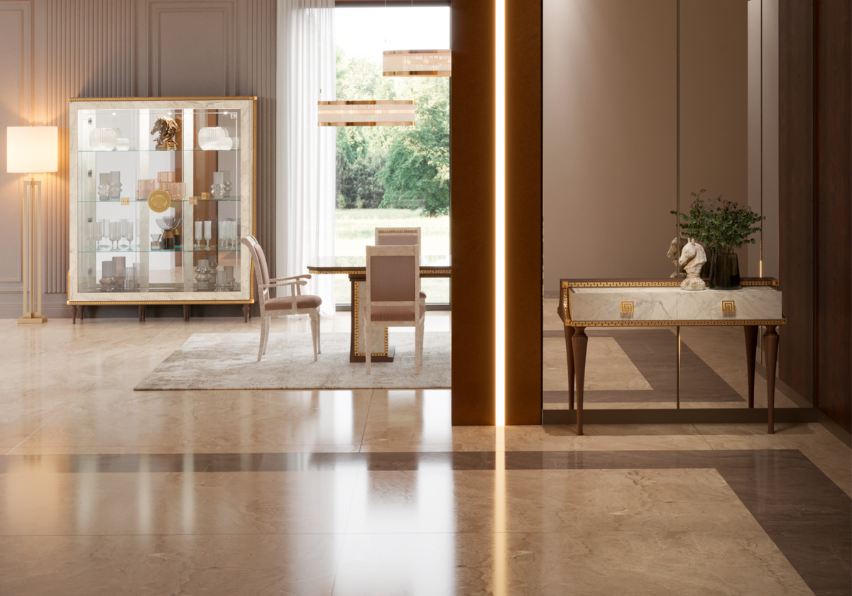 Vitrine 3 portes marbre noyer et or 24K - Romantica