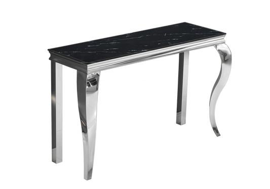 Console d'entrée design marbre noir argent – Neo
