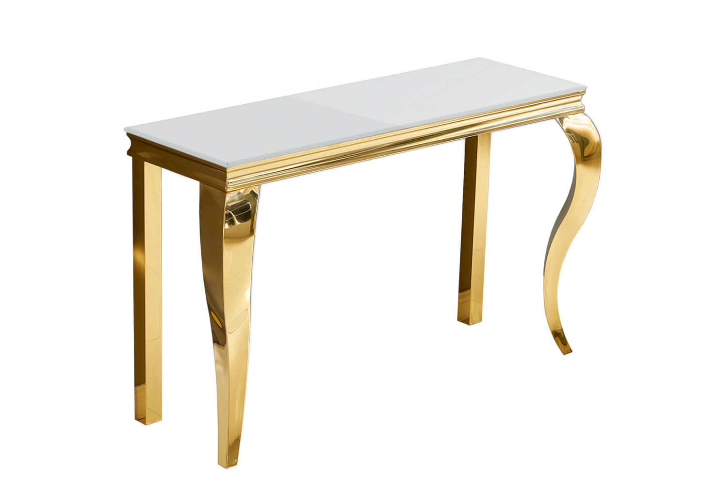 Table verre blanc et chaises simili-cuir noir doré – NEO