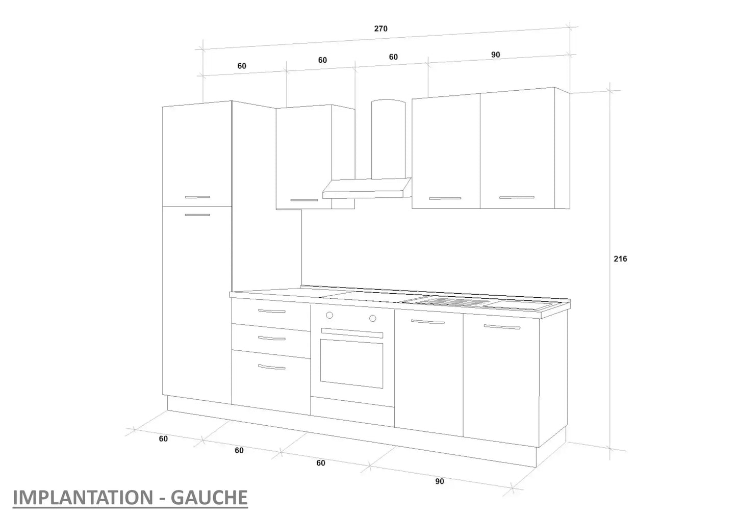 Cuisine Aménagée Gris Chêne STAR 270 - Électroménager Inclus