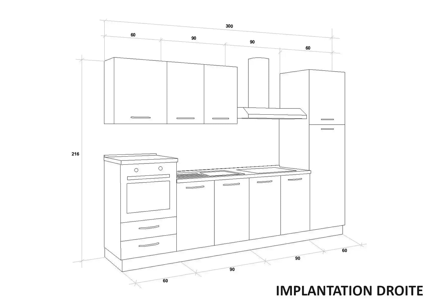 Cuisine Chêne Gris STAR 300cm - Électroménager Inclus DEKOFLIX