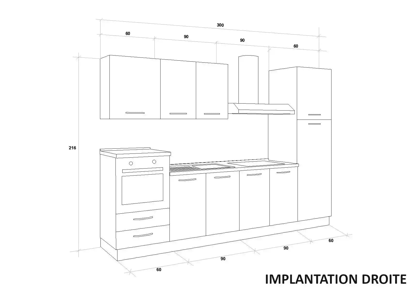 Cuisine Chêne Gris STAR 300cm - Électroménager Inclus DEKOFLIX