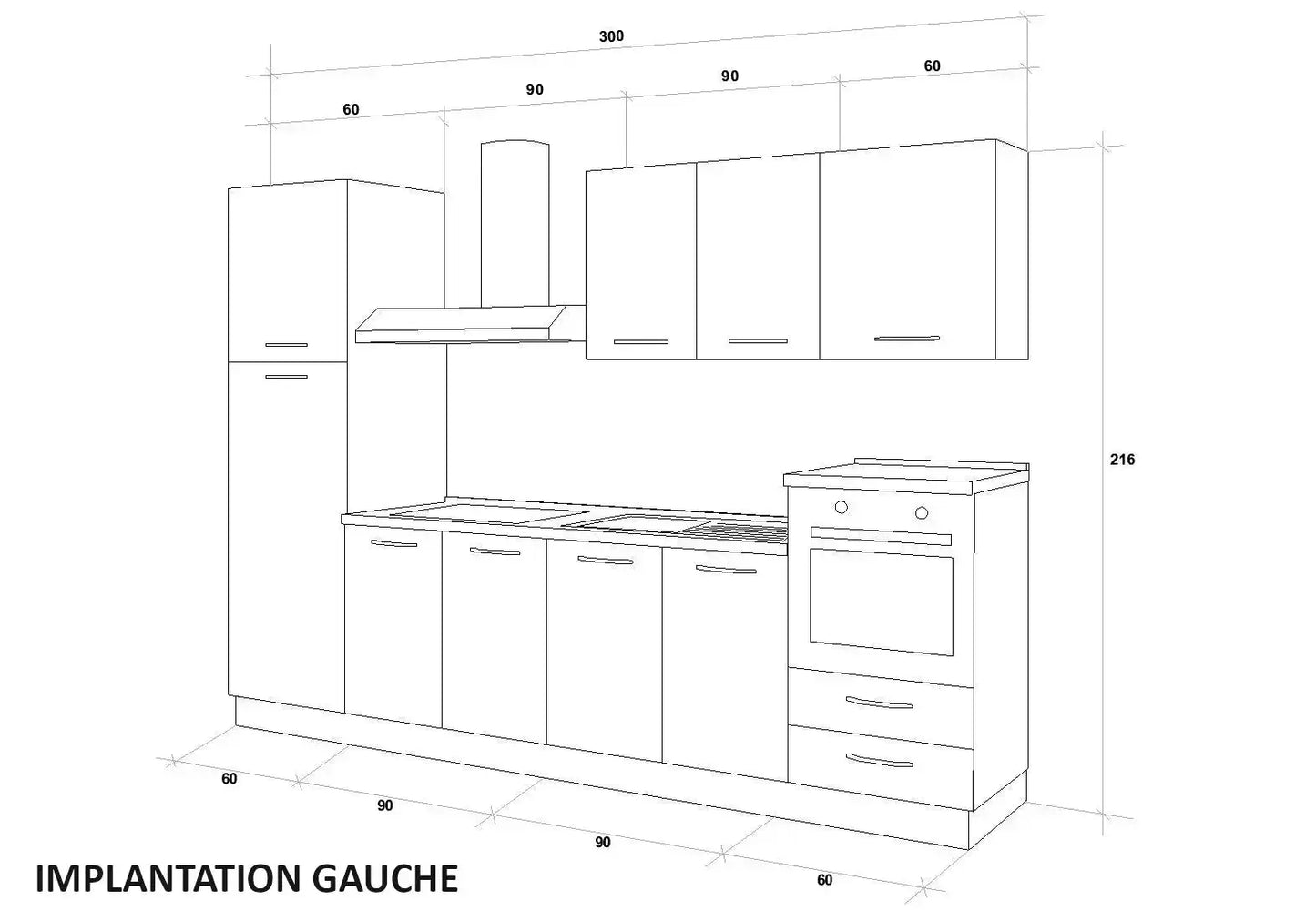 Cuisine Chêne Gris STAR 300cm - Électroménager Inclus DEKOFLIX