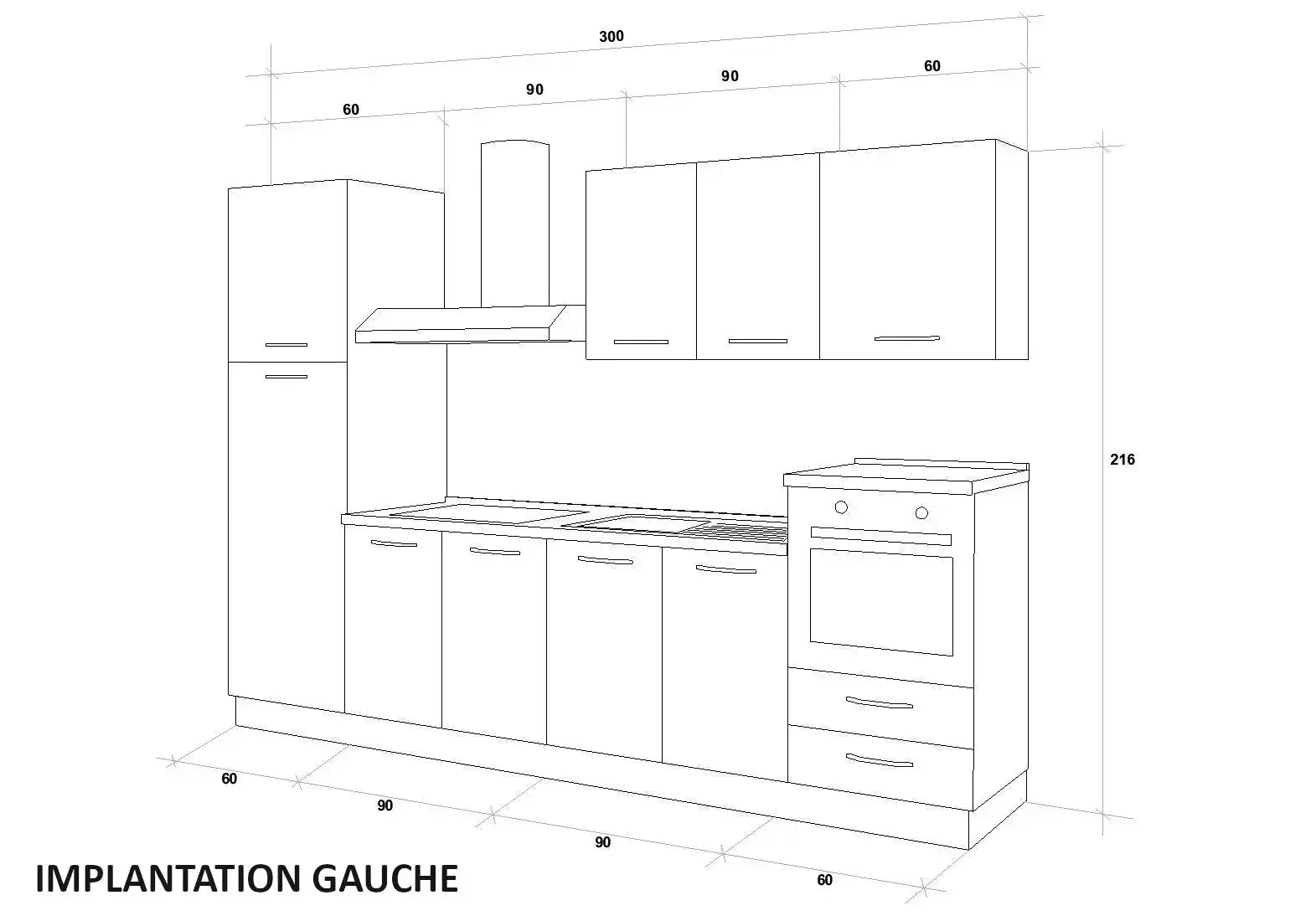 Cuisine Chêne Gris STAR 300cm - Électroménager Inclus DEKOFLIX