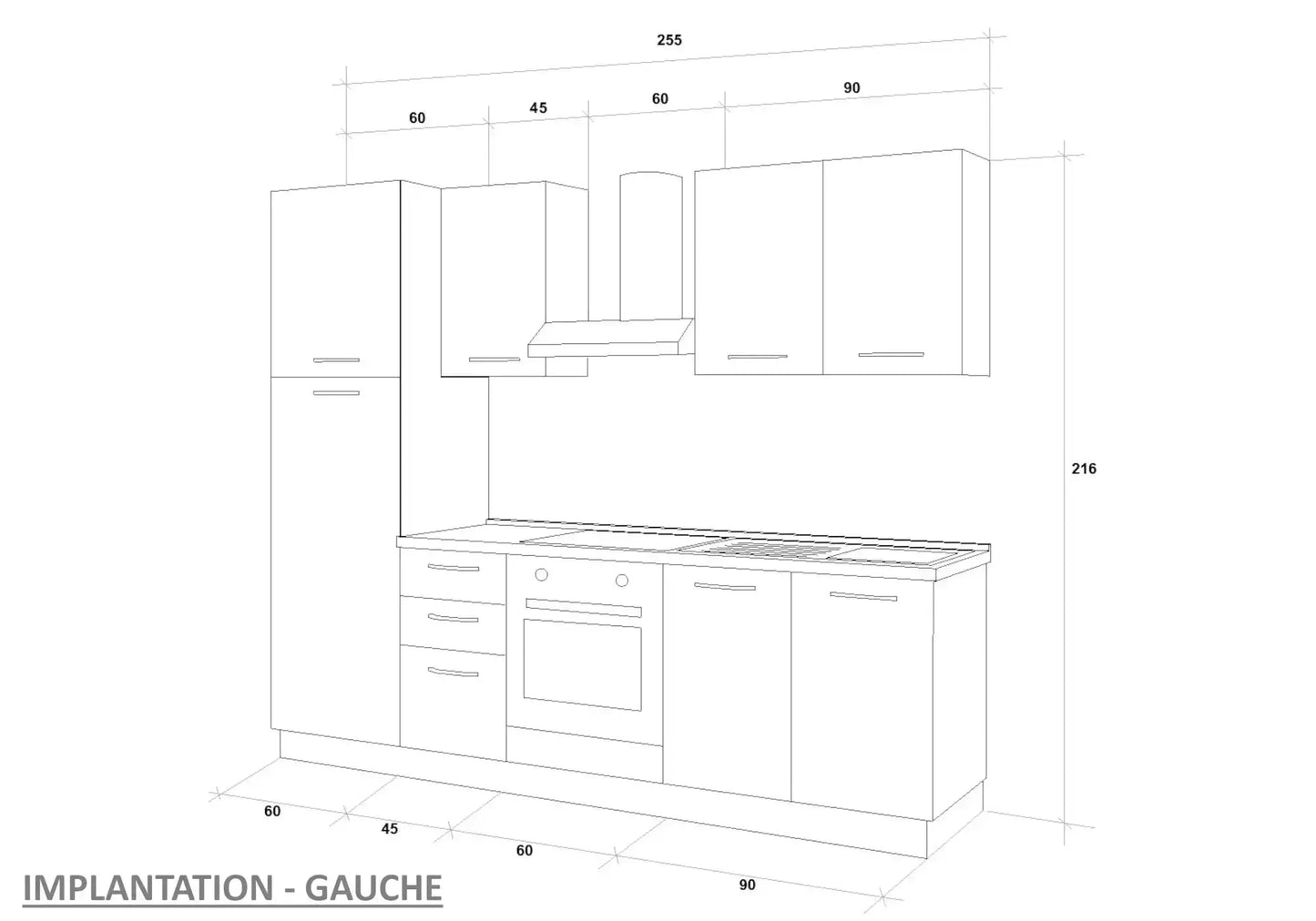 Cuisine Complète Chêne Gris STAR 255 - Électroménager Inclus