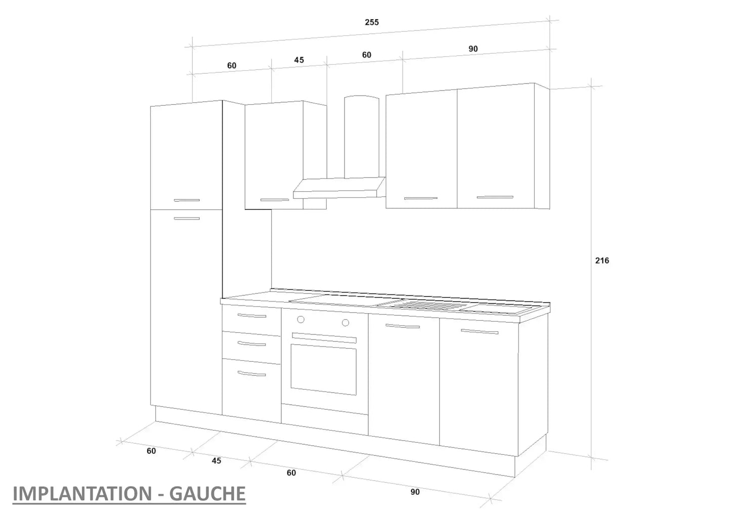 Cuisine Complète Gris Chêne STAR 255 - Électroménager Inclus