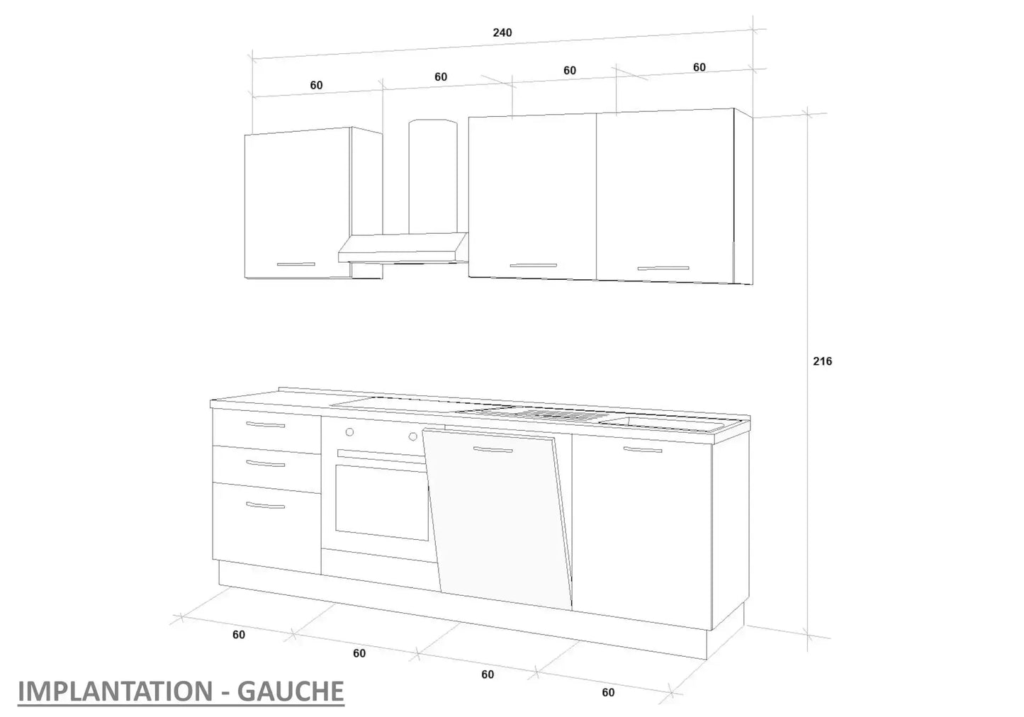 Cuisine Équipée Chêne Gris STAR 240 - Électroménager Inclus