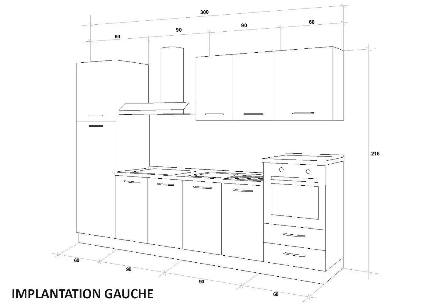 Cuisine Gris Chêne STAR 300 - Électroménager Inclus