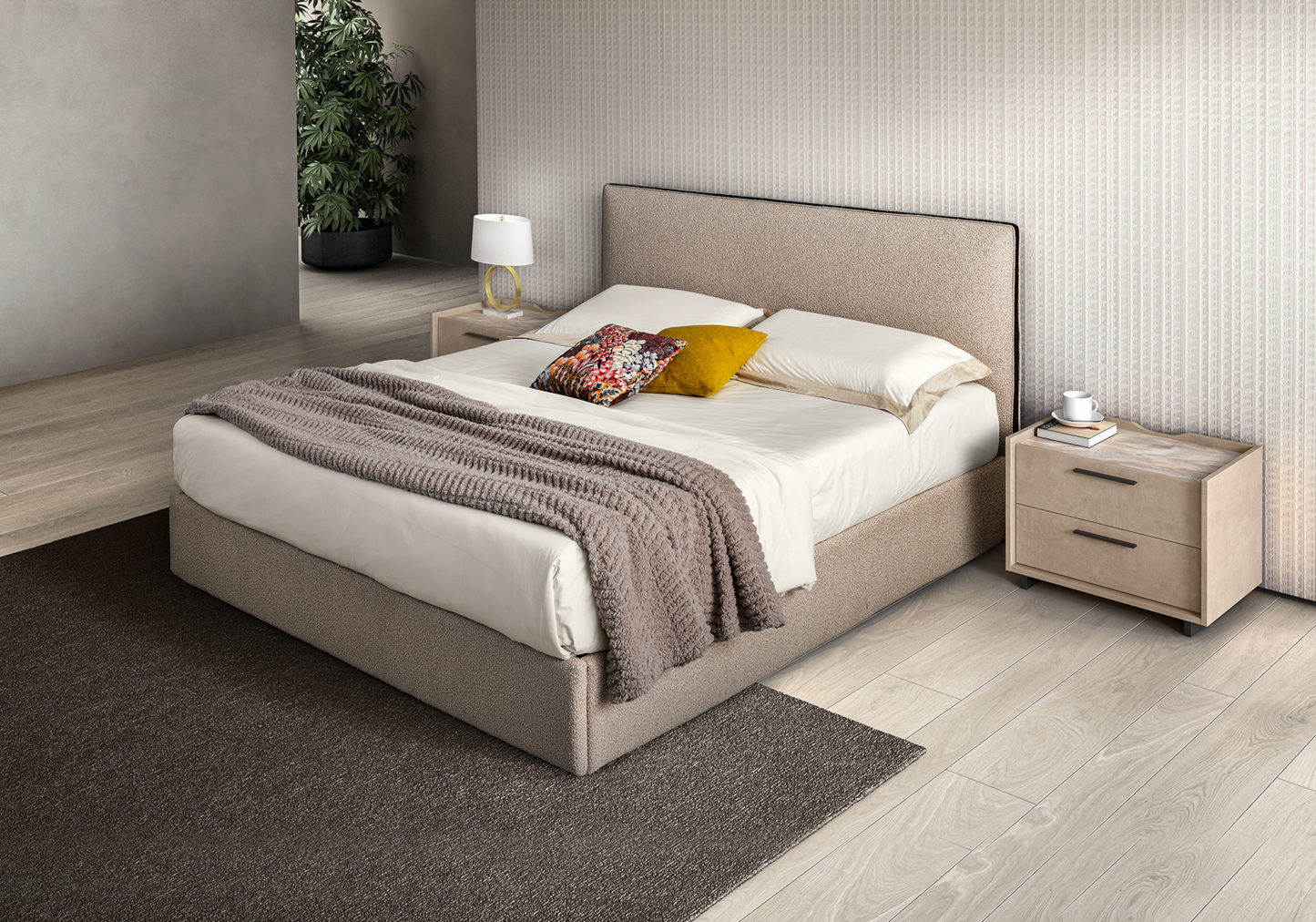 Lit coffre en tissu bouclé design italien – Dune