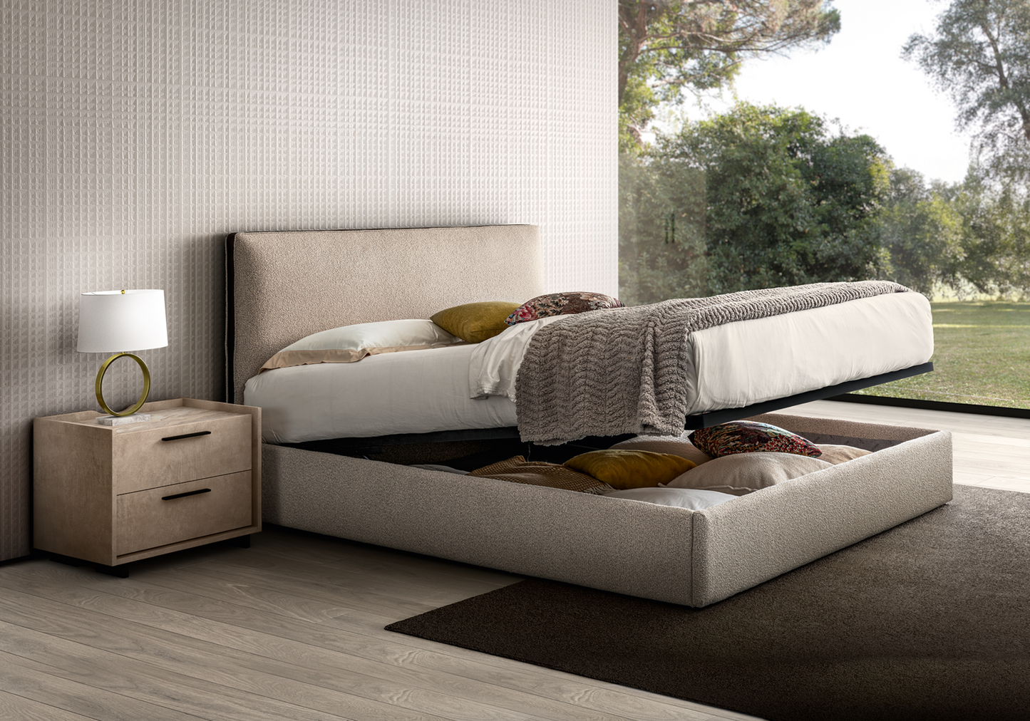 Lit coffre en tissu bouclé design italien – Dune