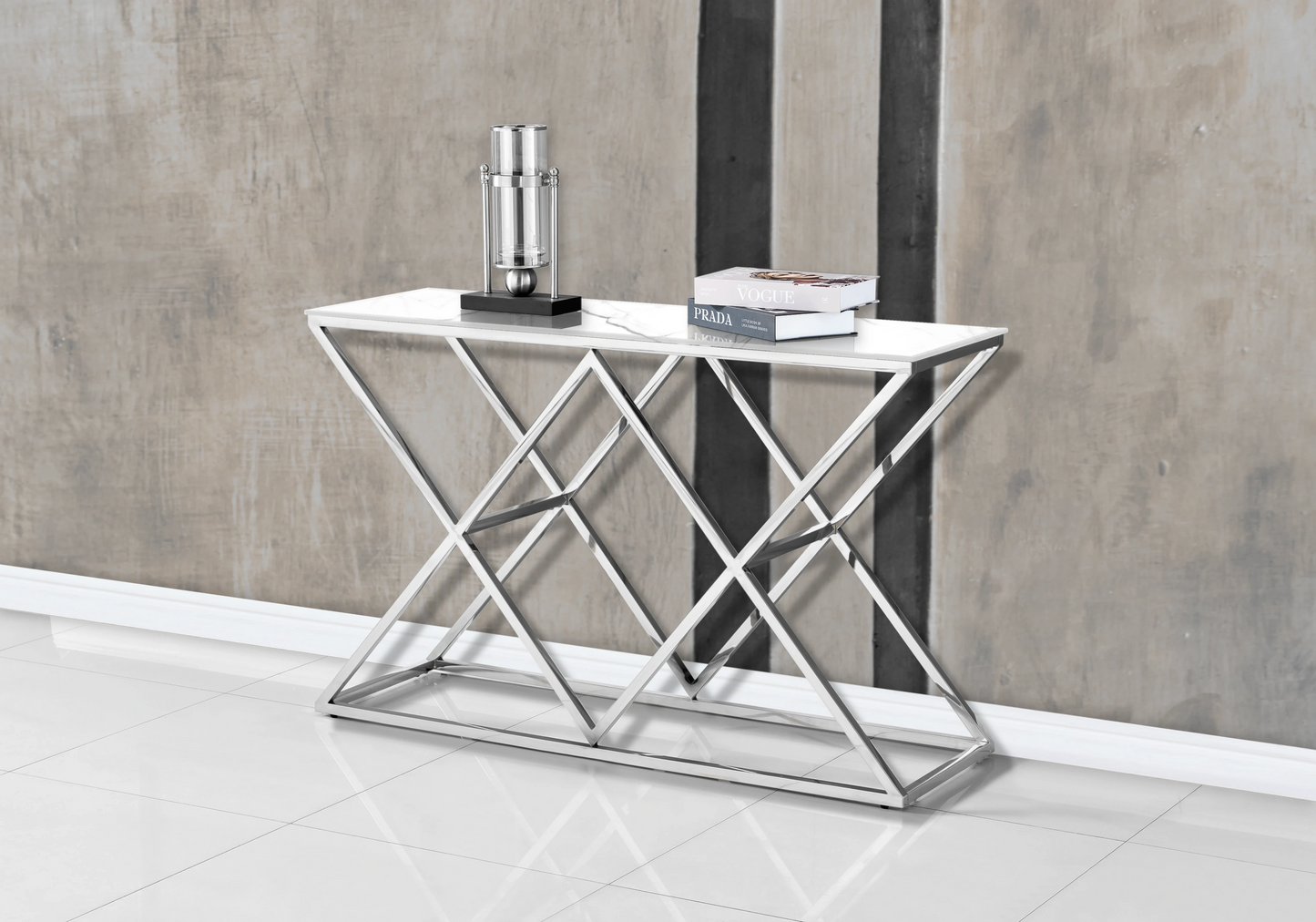 Table a manger chromée marbre blanc design ERLY