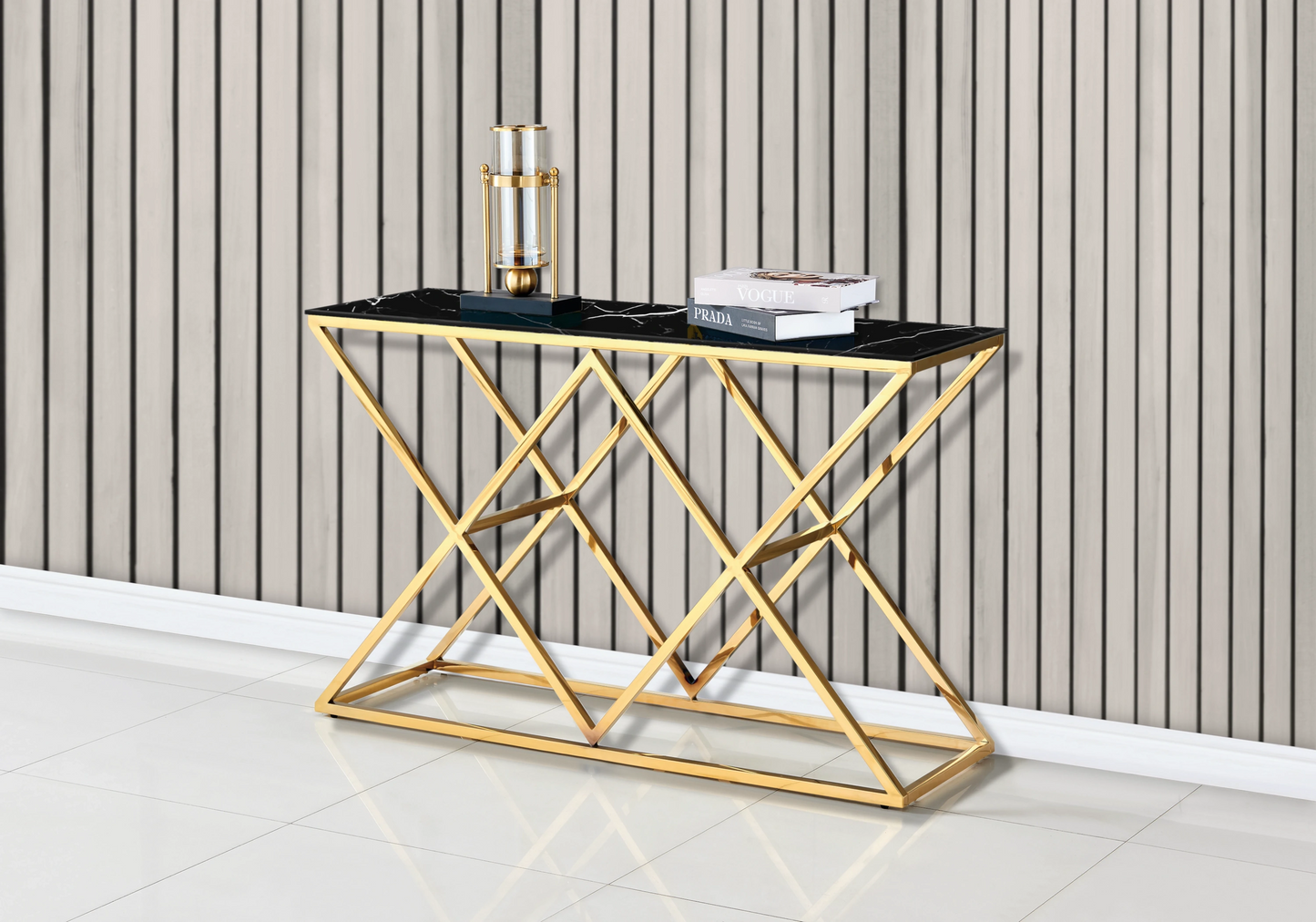 Table a manger dorée marbre noir design ERLY